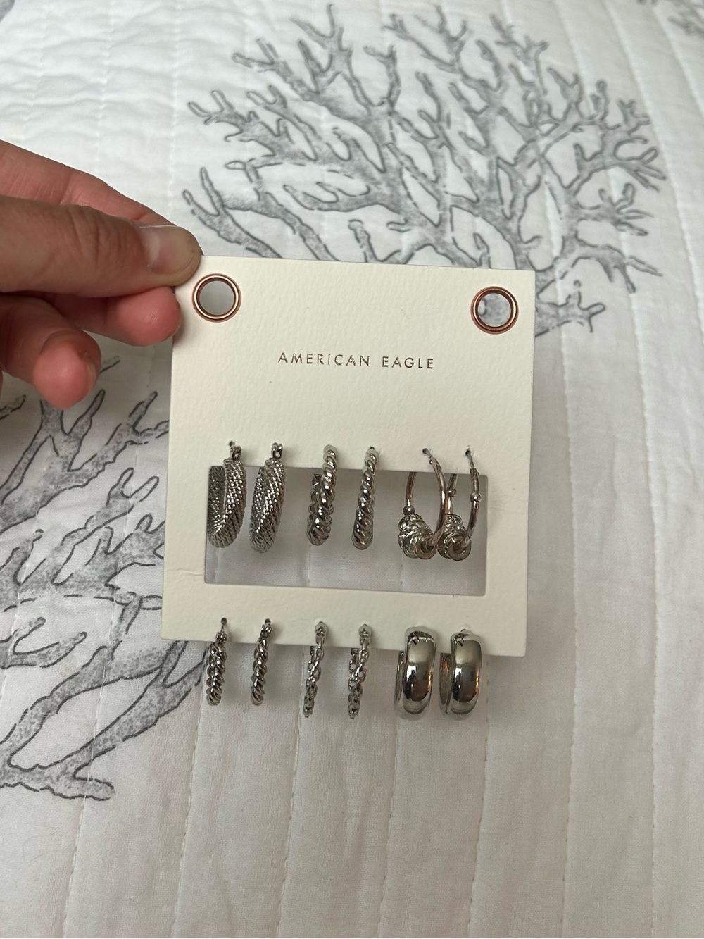 American Eagle Silver Tone Textured Hoop Earrings Set 6-Pack NWT